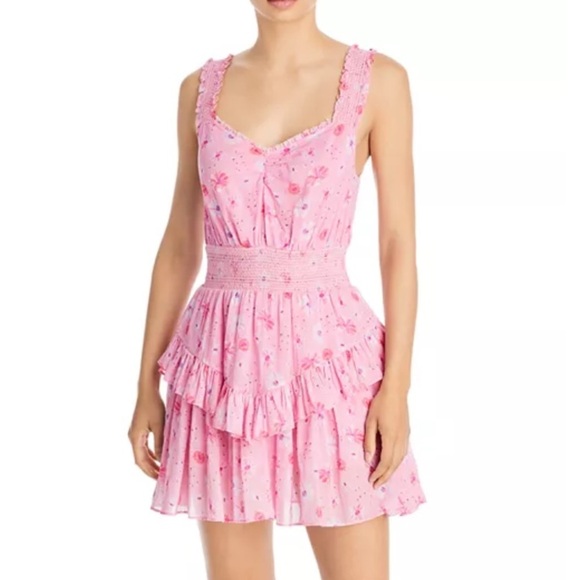 Loveshackfancy Norelli Printed Ruffled Dress pink floral 3532 - Picture 1 of 12